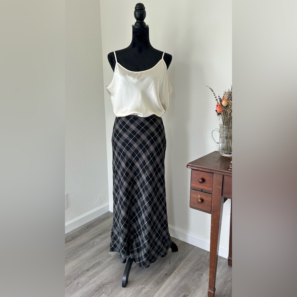 Merona Black Plaid A-Line Linen Skirt